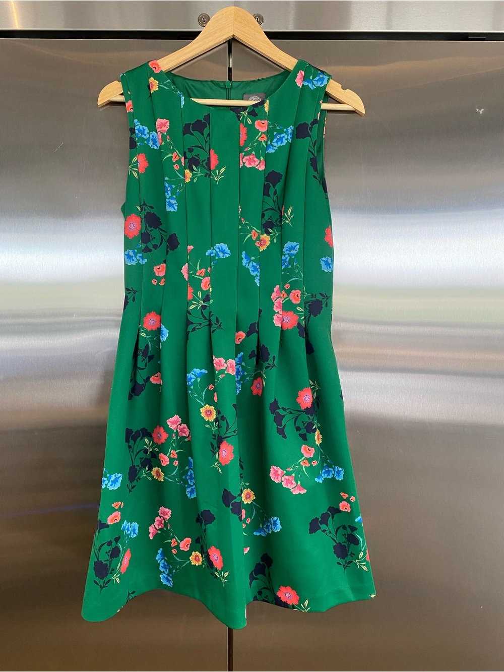 Vince Camuto Green Floral Sleeveless Fit-and-Flare Dress